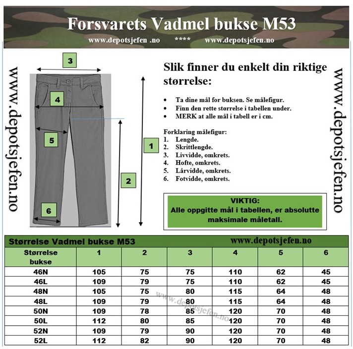 Norsk militær vadmelbukse M53 - Depotsjefen.no - Depotsjefen`s